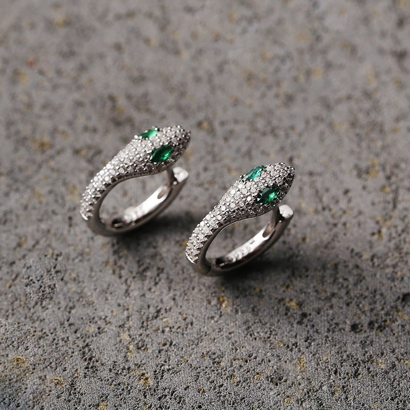 Green-eyed Snake-shaped Earrings S925 Sterling Silver Design Earrings