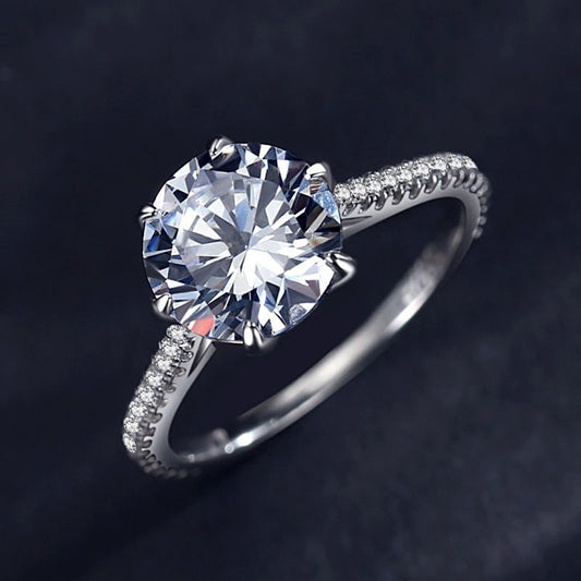 Sterling Silver Ring Female Round Simulation Diamond 2g