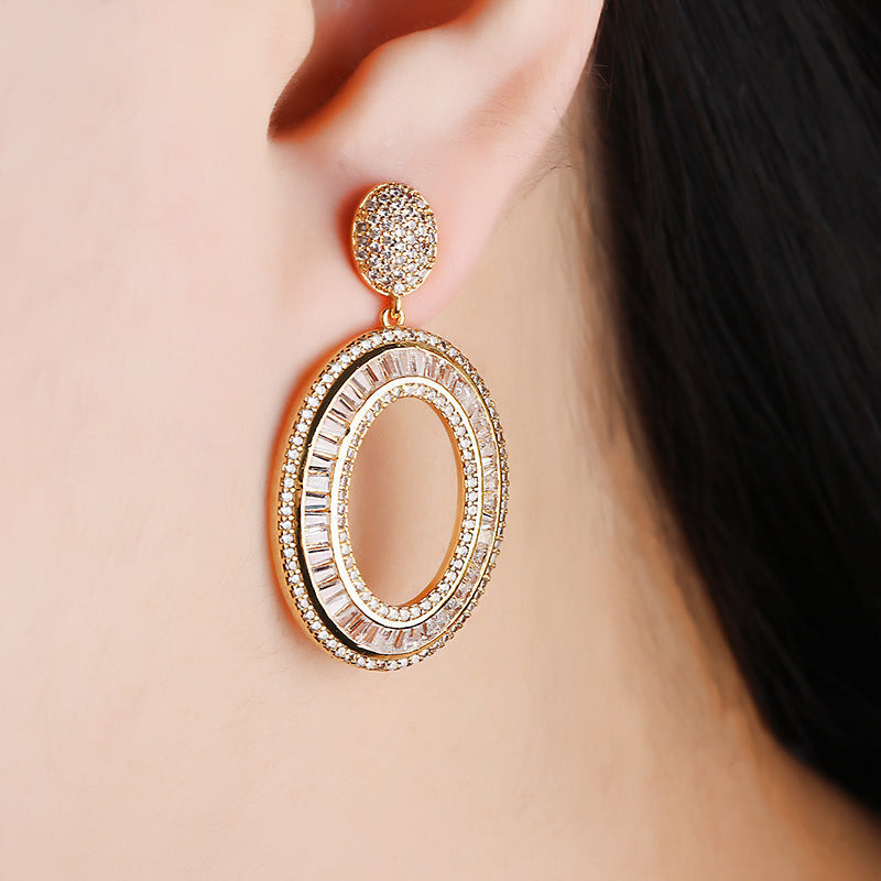 Women's Round Fashion Inlaid Glass Stone Earrings