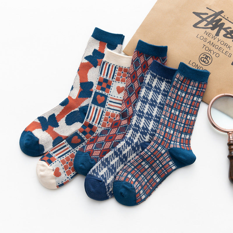 Autumn New Double-needle Double-way Socks Manufacturers Plaid Models
