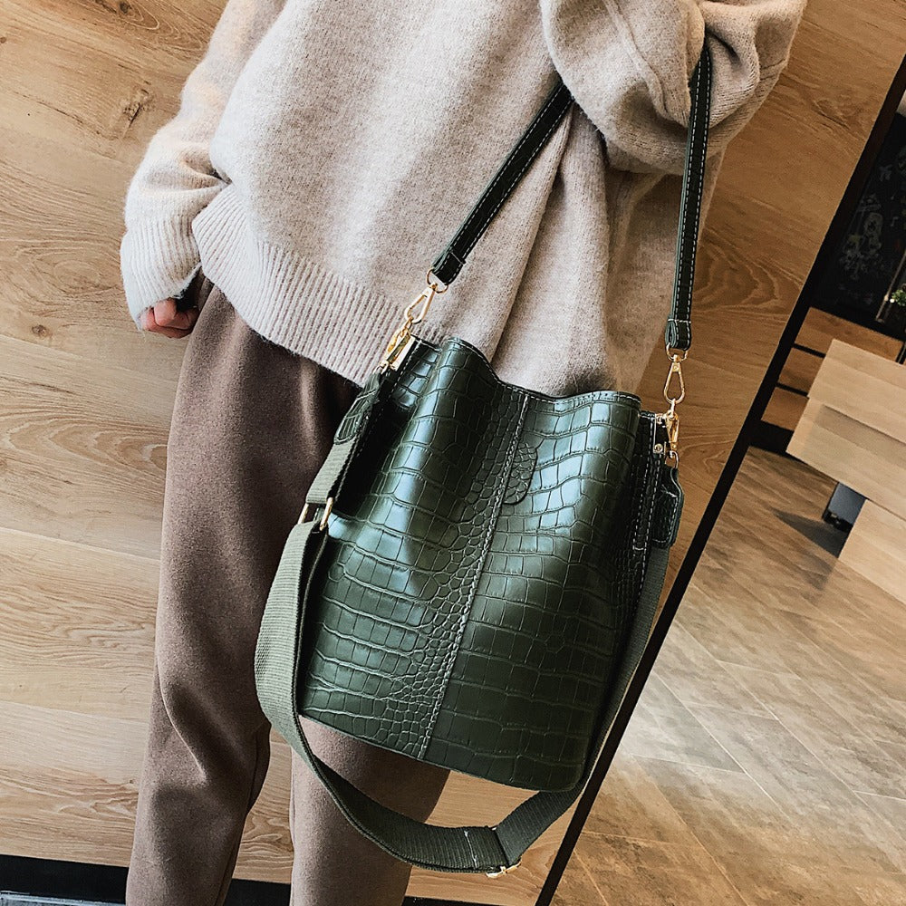 Vintage Women Crossbody Bags For 2022 New Shoulder Bag Fashion Handbags And Purses Leather Stone Pattern Zipper Bucket Bags