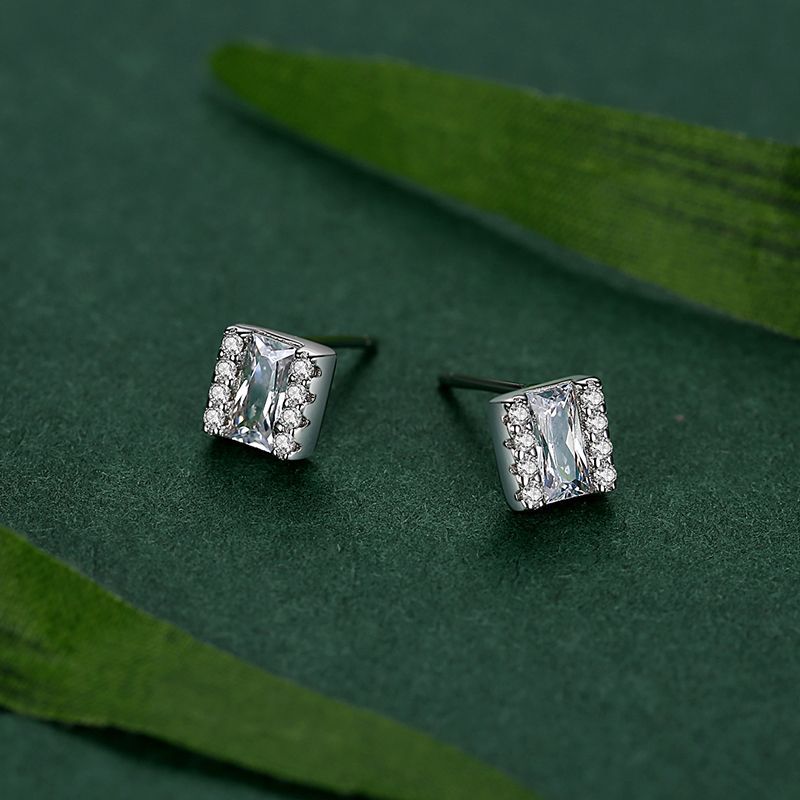 S925 Silver Square Micro Diamond Stud Earrings