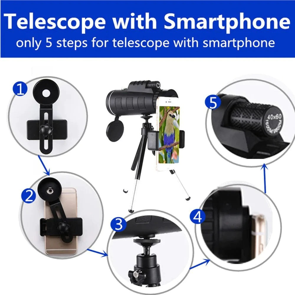 Professinoal Telescope Monocular Night Powerful Binoculars Waterproof Mini Pocket Zoom With Smartphone Outdoor Hunting Camping