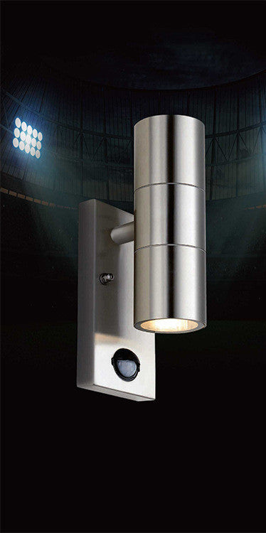 Stainless Steel GU10 Replaceable Bulb Human Body Induction Spotlight PIR Waterproof LED Outdoor Wall Lamp