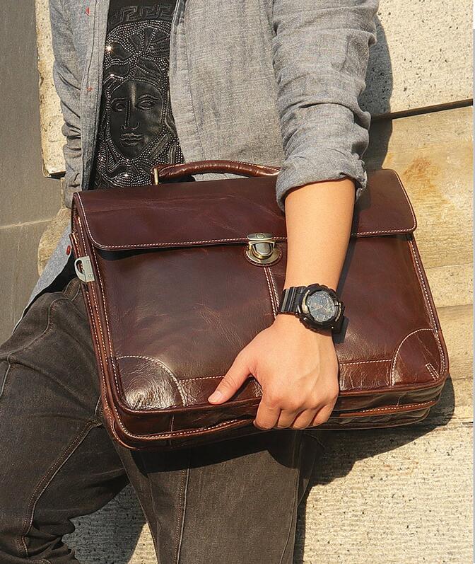 First Layer Cowhide Mens Bag Retro Trendy Texture Handbag