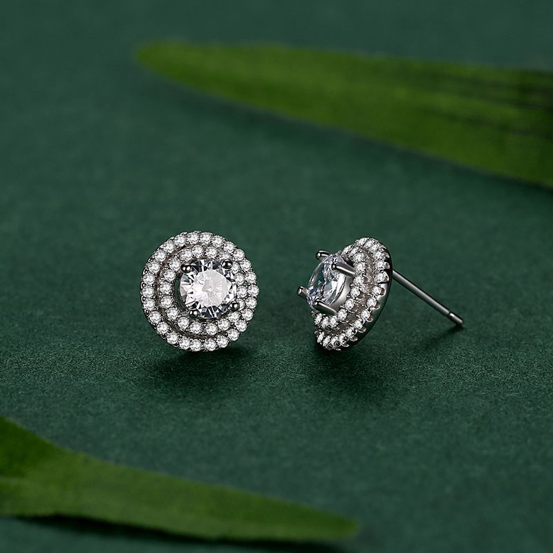 S925 Sterling Silver Light Luxury Round Full Diamond Earrings