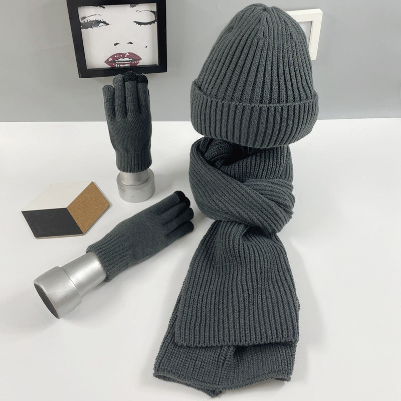 Multi-piece Knitted Scarf Hat And Gloves Three-piece Set