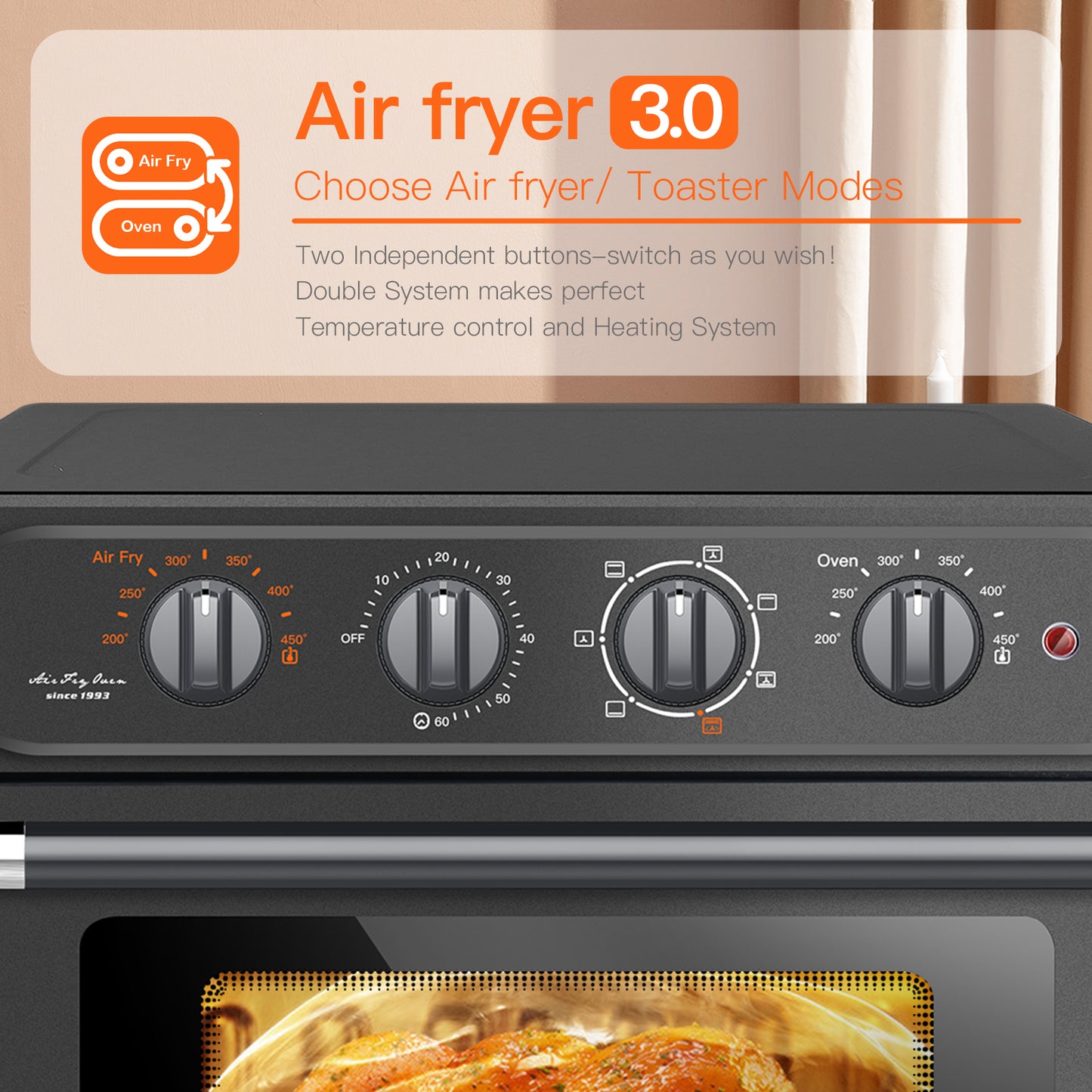 Air Fryer Pan Oven 23L Large Capacity 7 In 1 Convection Oven, Air Oven, Small Kitchen Appliances, With Air Frying, Grilling, Toasting, Grilling And Baking Functions