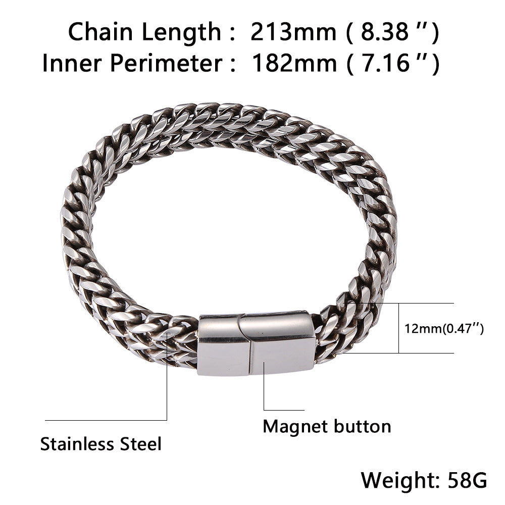 Stainless Steel Braided Double Row Front And Back Bracelet