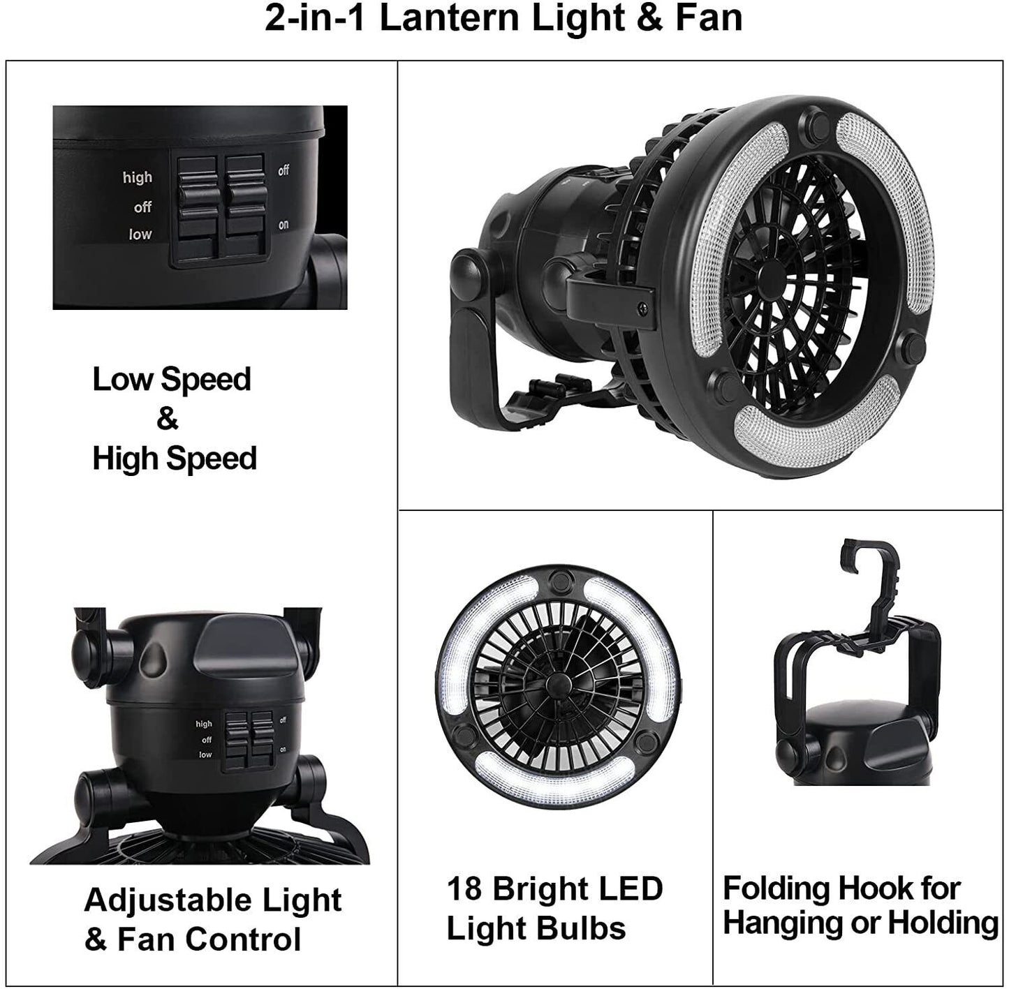 Camping Lantern, 2-in-1 Portable Camping Tent Light Fan For Outdoor Activities