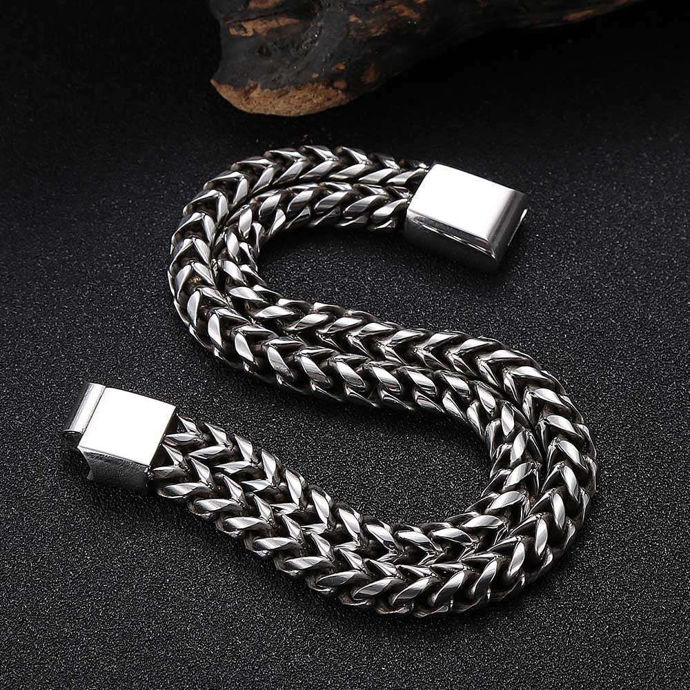 Stainless Steel Braided Double Row Front And Back Bracelet