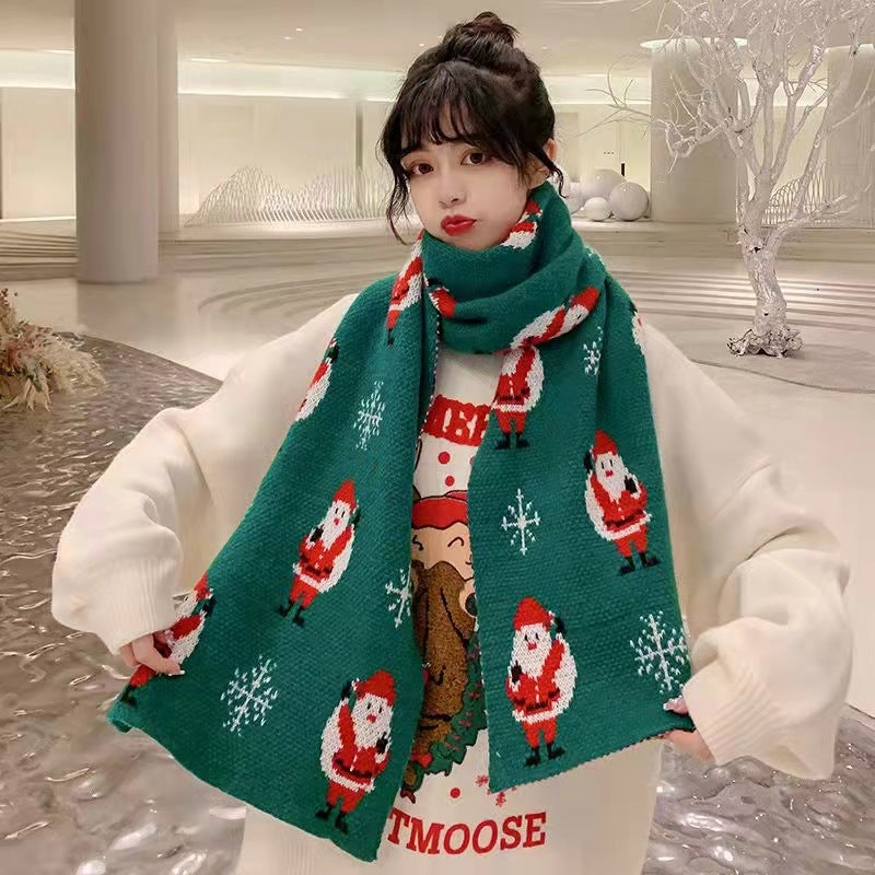 New Knitted Elk Christmas Scarf Fashion Versatile Warm Red Student Lover