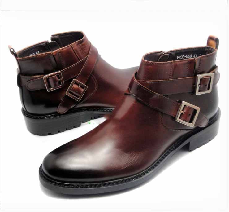 Men's British Buckle High-top Leather Shoes