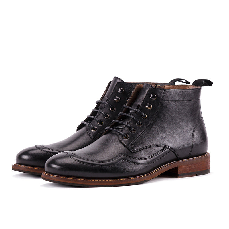 Men's High-top Short Boots Casual Men's Top Layer Cowhide Round Toe Martin