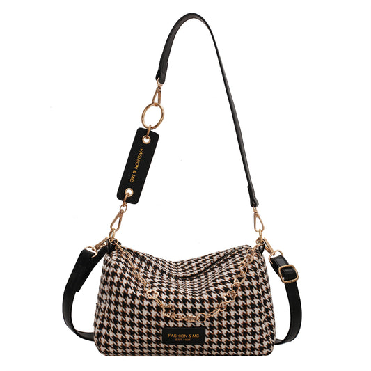 Small Chain Houndstooth Shoulder Crossbody Bags Woolen Cloth Luxury Designer Women 2022 Hit Winter Handbags And Purse Branded