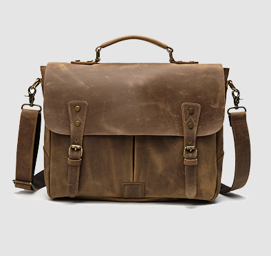 Leather Portable Mens Briefcase Satchel