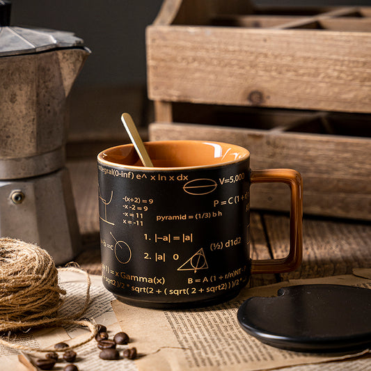 Mug High-Value Black Office Ceramic Mug With Lid and Spoon American