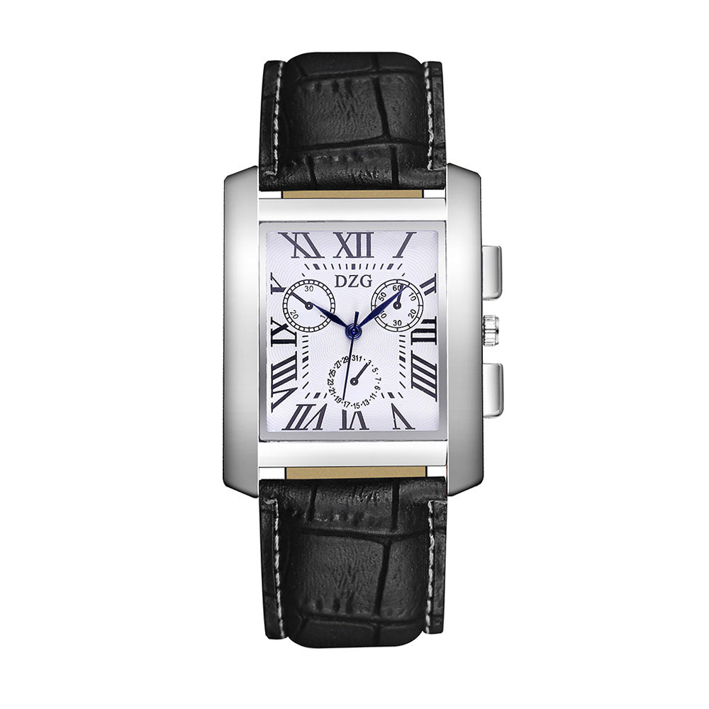 Mens Roman Scale Three Eyes Square Belt Watch