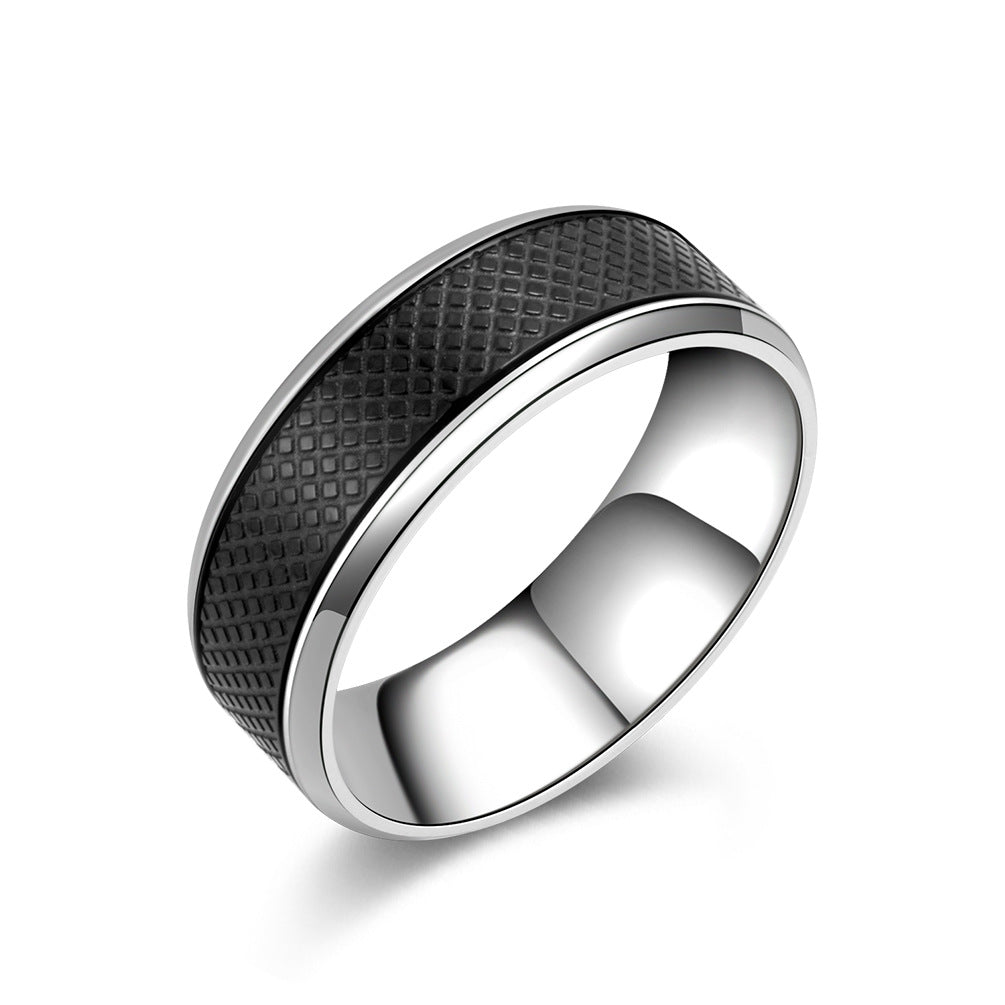 European And American Mens Black Titanium Steel Ring