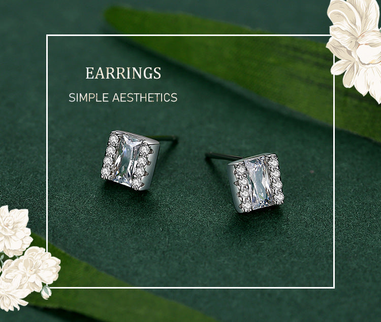 S925 Silver Square Micro Diamond Stud Earrings