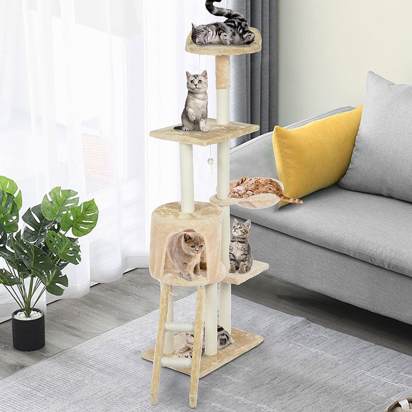 Cat Tower Kittens Pet Play House Cat Activity Tree Condo Scratching Sisal Post