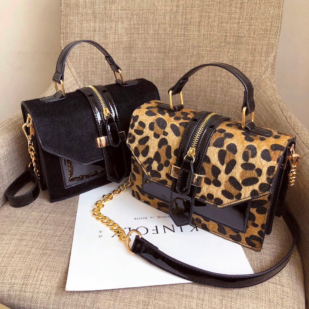 Leopard Crossbody Bags For Women With Zipper Decoration Ladies Chain Handbags And Purses Patent Leather Small Shoulder Bag