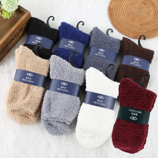 Men's Solid Color Thick Warm Coral Fleece Socks