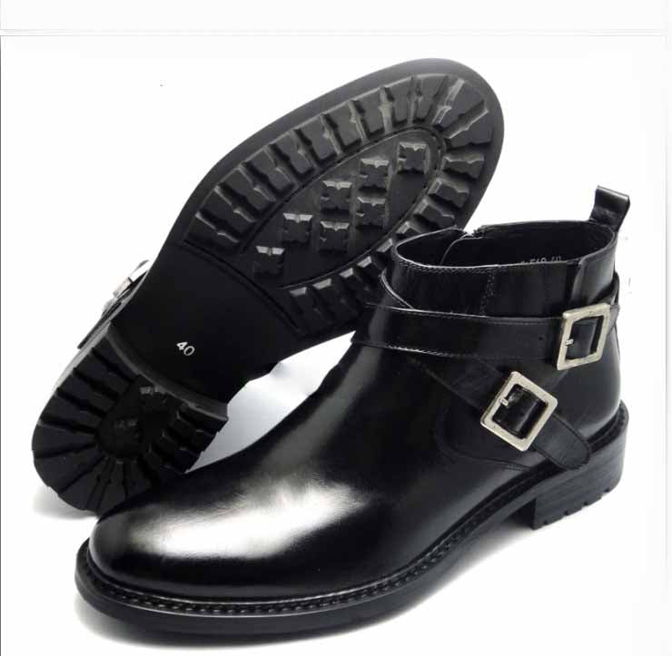 Men's British Buckle High-top Leather Shoes