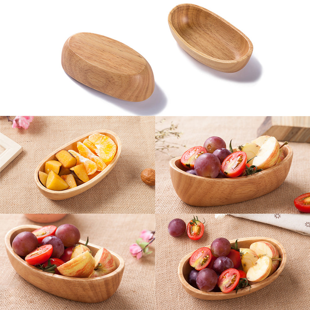 Natural Thick Bottom Rubber Wood Boat Compote Salad Bowl