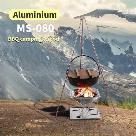 Outdoor Camping Picnic Cooking Tripod Hanging Pot Durable Portable Campfire Picnic Pot Cast Iron Fire Grill Hanging Tripod