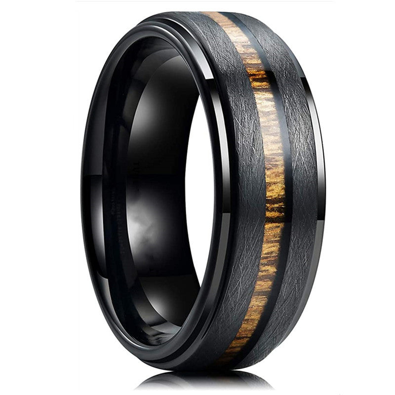Fashion Creative Black Narrow Wood Grain Stainless Steel Ring