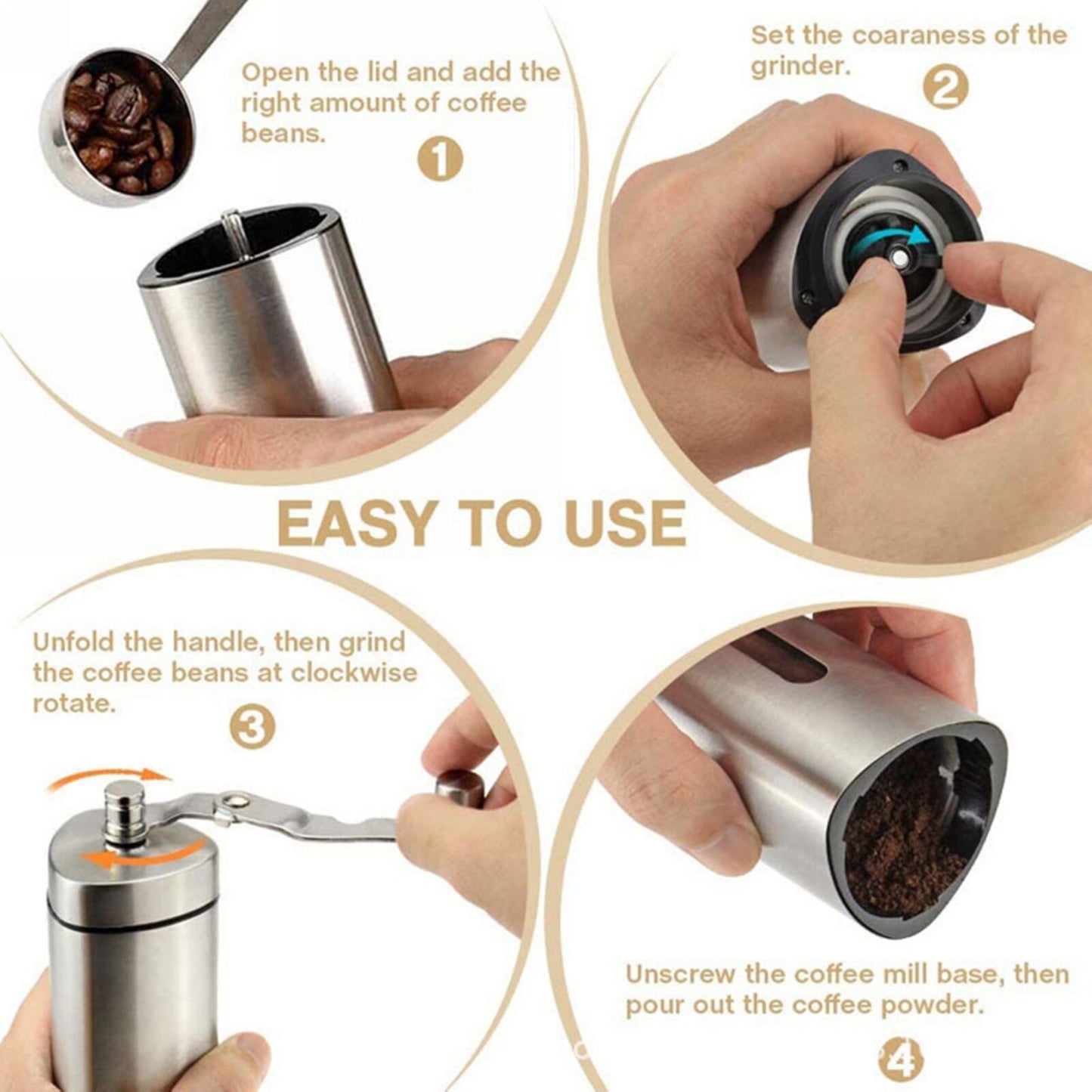 Hand Crank Pepper Conical Burr Grinder Coffee Beans Mill Muller Stainless Steel