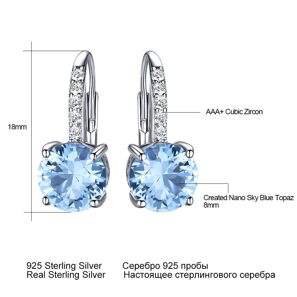 Sterling Silver Drop Topaz Gemstone And Diamond Earrings