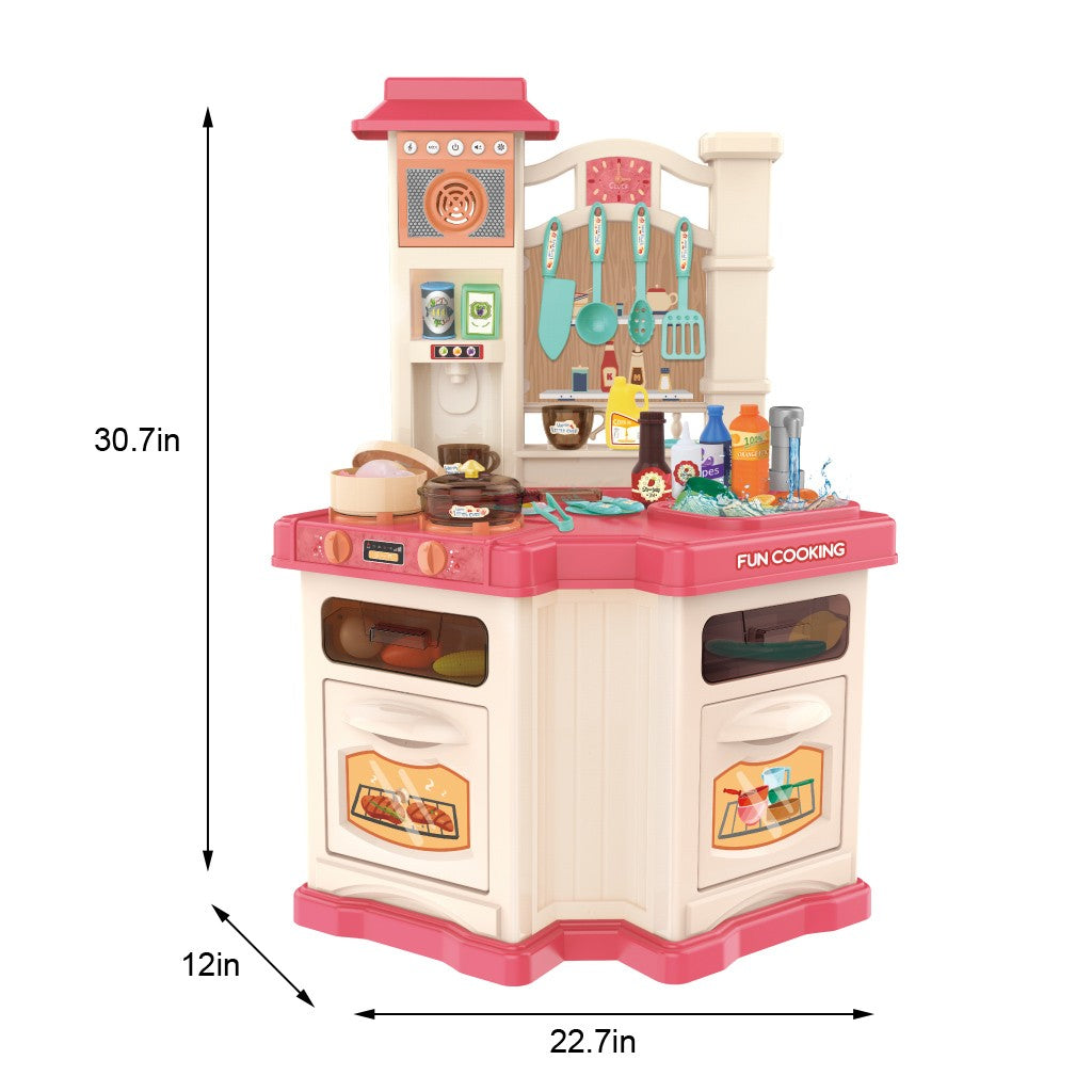 Role Play Kids Kitchen Playset With Real Cooking And Water Boiling Sounds-Girls