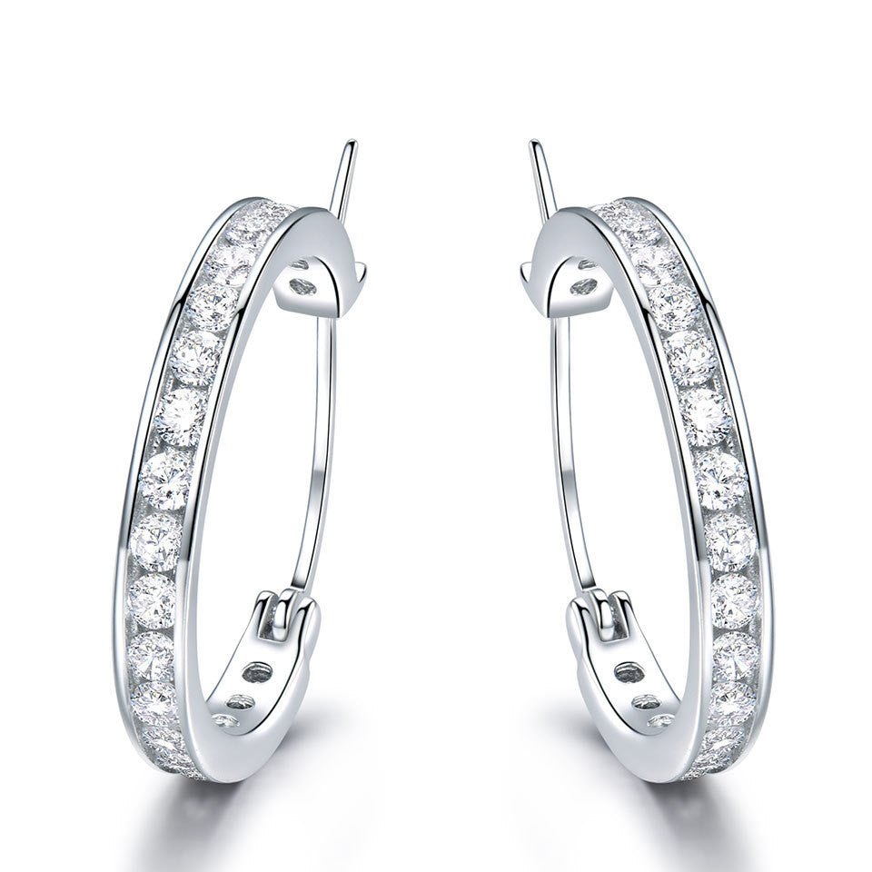 With Diamonds And Silver Hoop Earrings Simple And Versatile Earrings