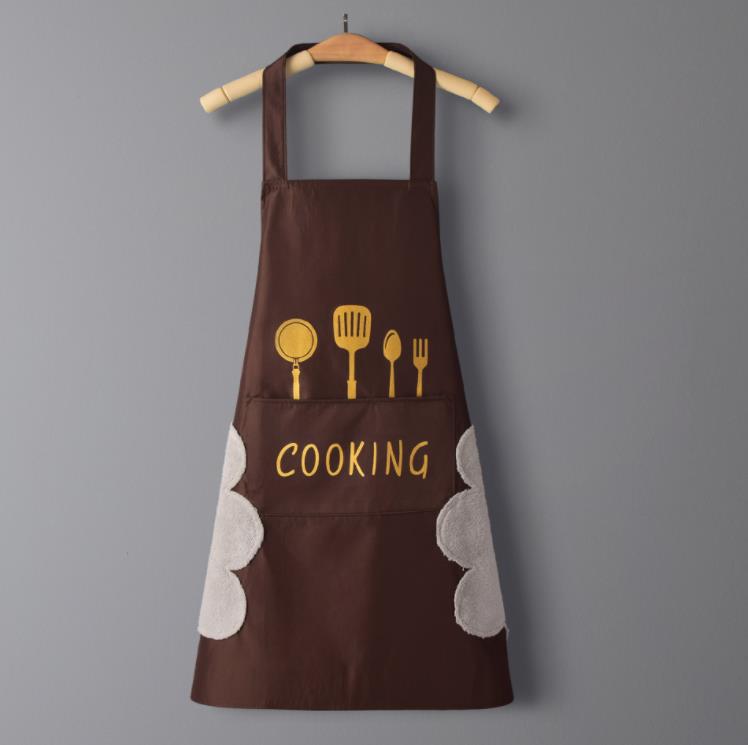 2 Pcs BBQ Cooking Drawing Crafting Aprons With Pockets - Brown And White