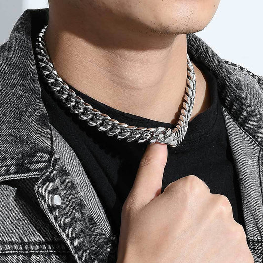 Stainless Steel Buckle Cuban Chain Necklace