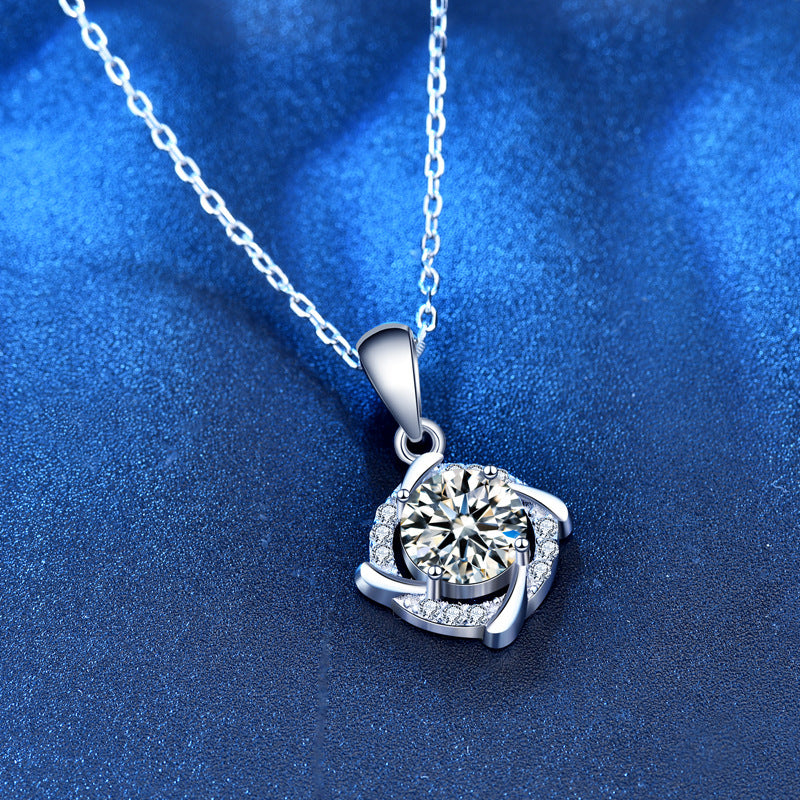 925 Sterling Silver Windmill Necklace Female New Product Simulation Diamond Moissanite Pendant