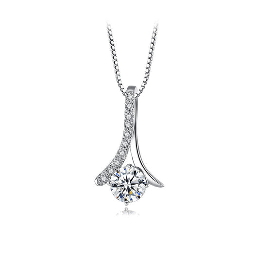 Herringbone Diamond Silver Necklace Ladies Pendant Clavicle Chain