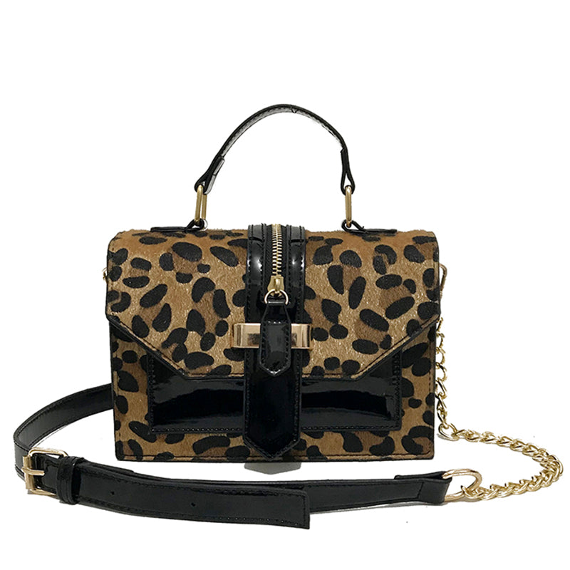 Leopard Crossbody Bags For Women With Zipper Decoration Ladies Chain Handbags And Purses Patent Leather Small Shoulder Bag