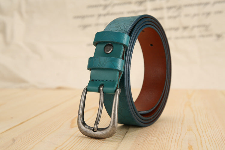 All-match Ladies Cowhide Embossed Leather Belt