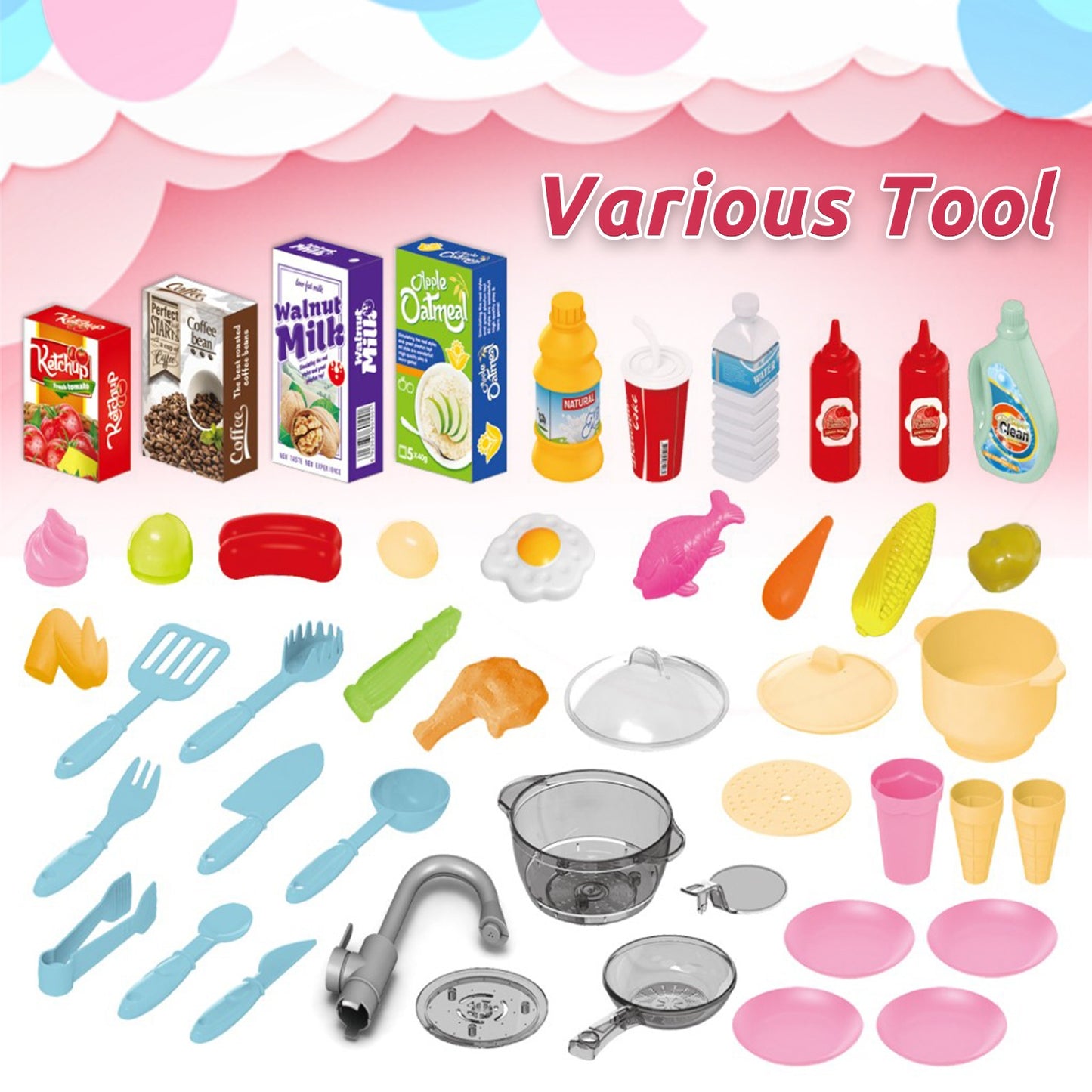 Role Play Kids Kitchen Playset With Real Cooking Spray And Water Boiling Sounds