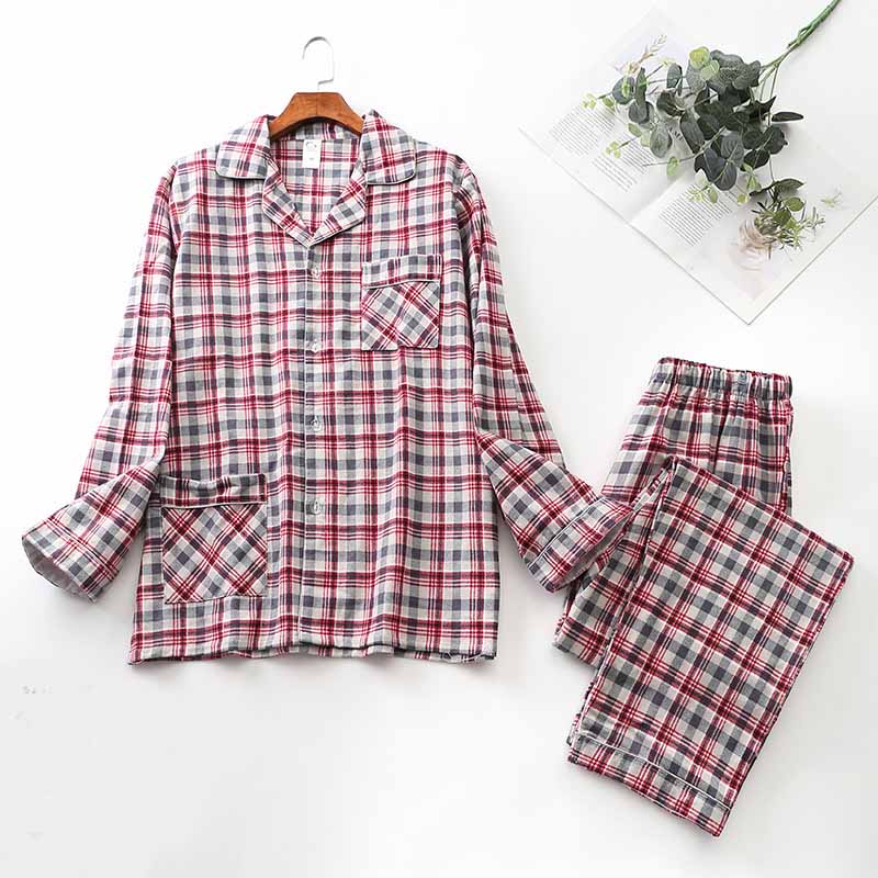 Long-sleeved Trousers And Brushed Plaid Pajama Set