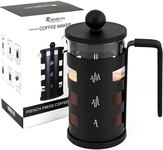 Stainless Steel Cafetiere 8 Cup, RAINBEAN French Press Coffee Maker Easy Cleaning Cafeteria, Double Walled Heat Resistant Borosilicate Glass Coffee Caffettiera, 1000ml /34 oz, Black, Amazon Banned