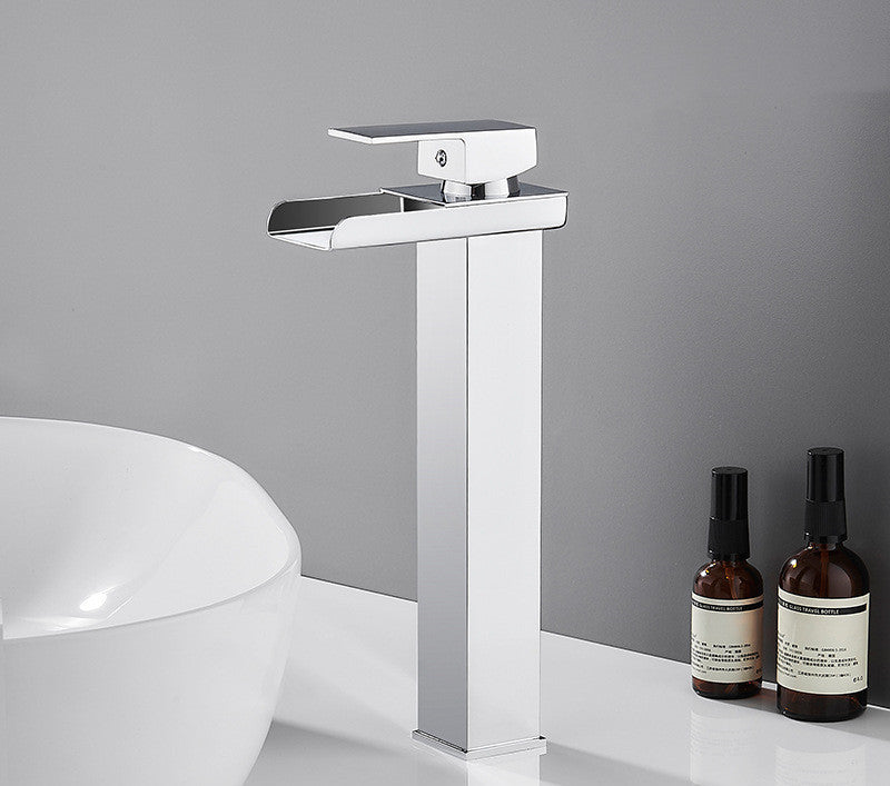 Waterfall Basin Faucet, Bathroom Above Counter Basin, Square Faucet