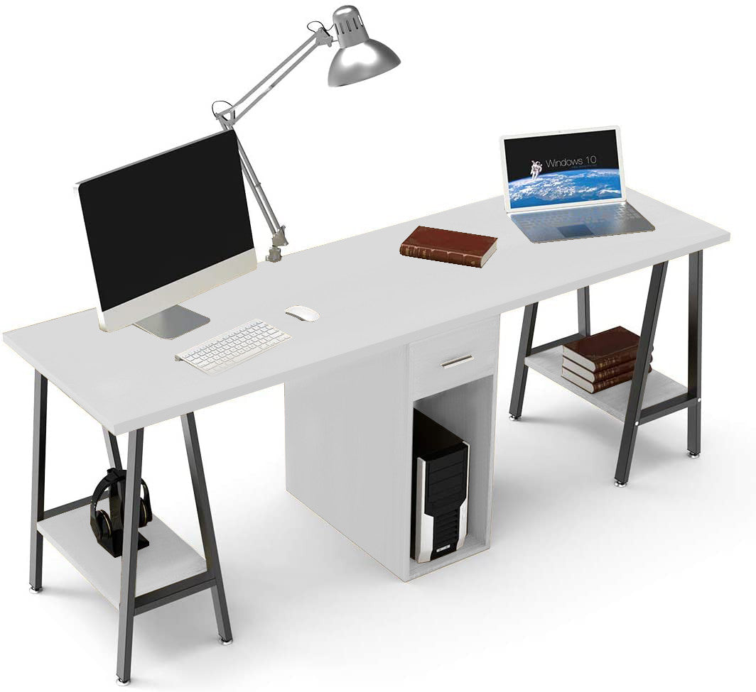 Two Person Computer Desk Double Workstation With Drawer Large Dual Work Table